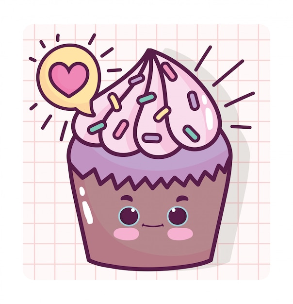 Vector food cute sweet cupcake love heart cartoon