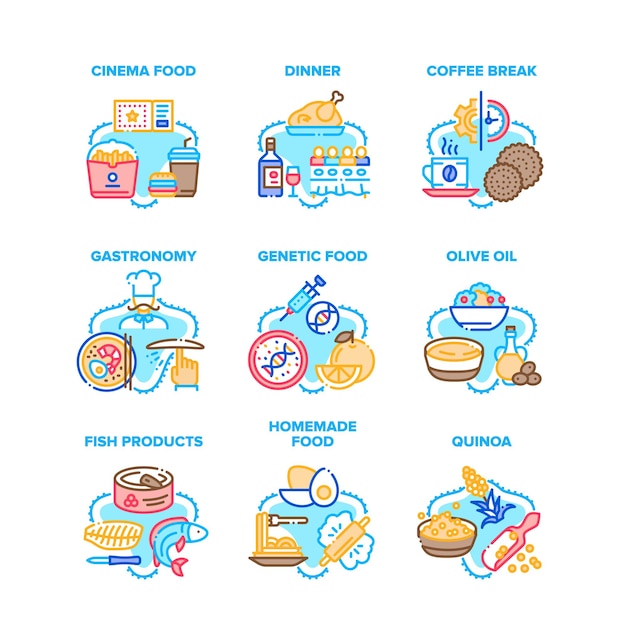 Food delicious set icons