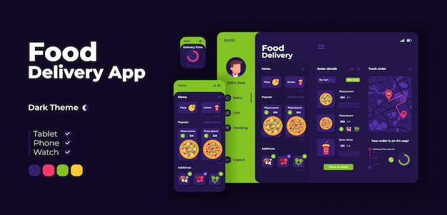 음식 배달 앱 화면 적응 디자인 템플릿
