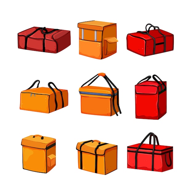 Food delivery bag set cartoon vector illustration