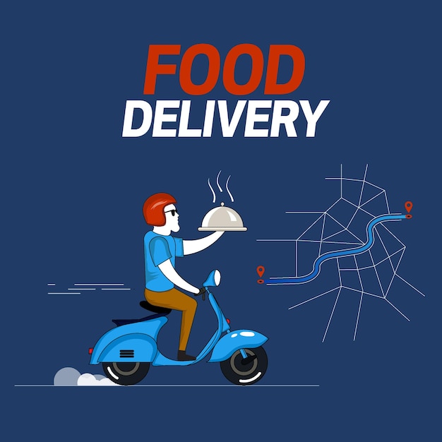 Food delivery boy Fast and free delivery of hot food by food delivery person