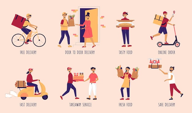 Vector food delivery composition set