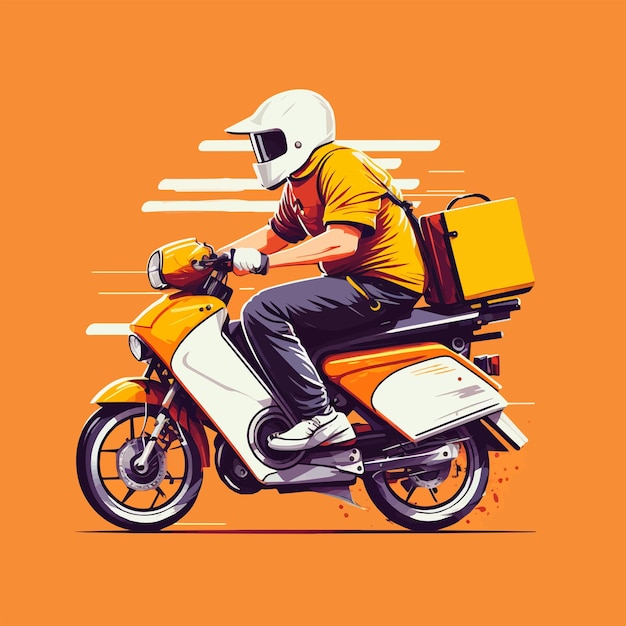 Food Delivery man riding scooter motorcycle illustration flat style vector