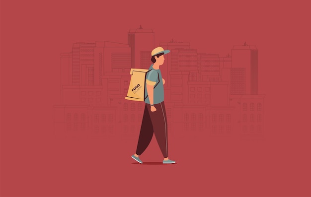 food delivery man with bag flat vector