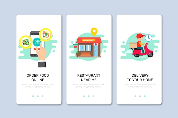 Food delivery onboarding screens for application