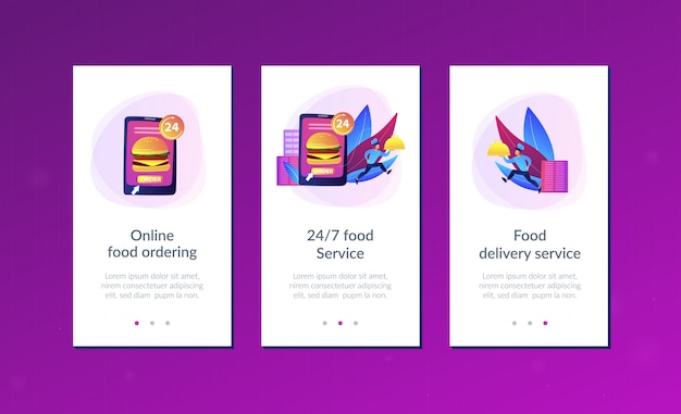 Vettore modello di interfaccia app di servizio di consegna cibo.