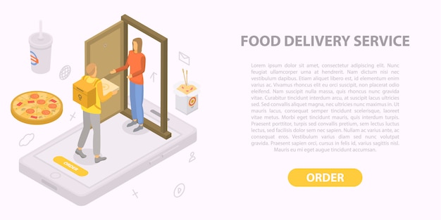 Vector food delivery service concept banner, isometric style