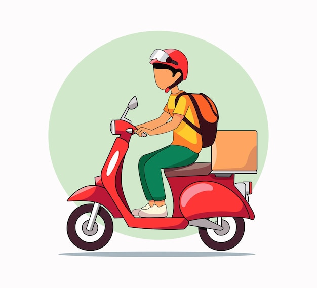 Vector food delivery service with scooter flat character design