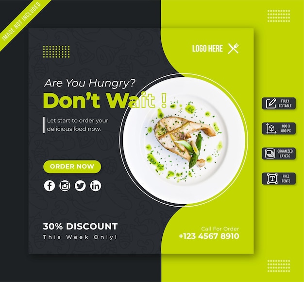 Vector food design instagram post, social media promotion poster or banner design template