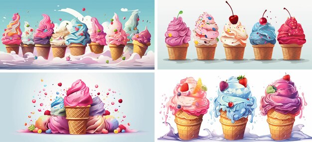 food dessert sweet chocolate cream cone cold ice illustration vector tasty vanilla waffle design