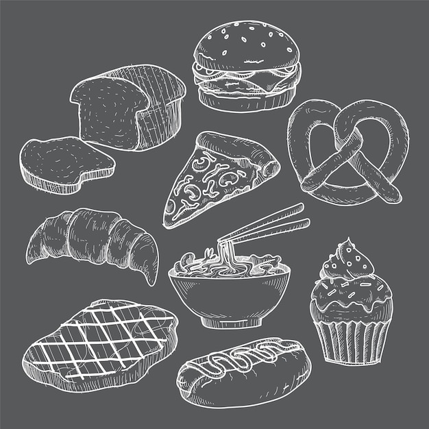 food doodle vector illustration set