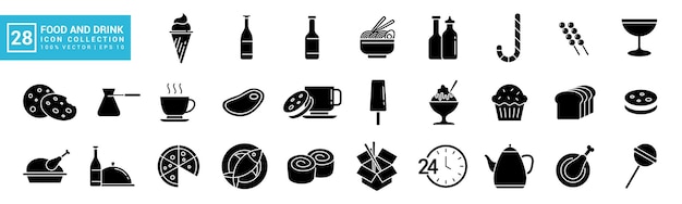 Еда и напитки коллекция икон завтрак вкусный питательный редактируемый и изменяемый размер EPS 10