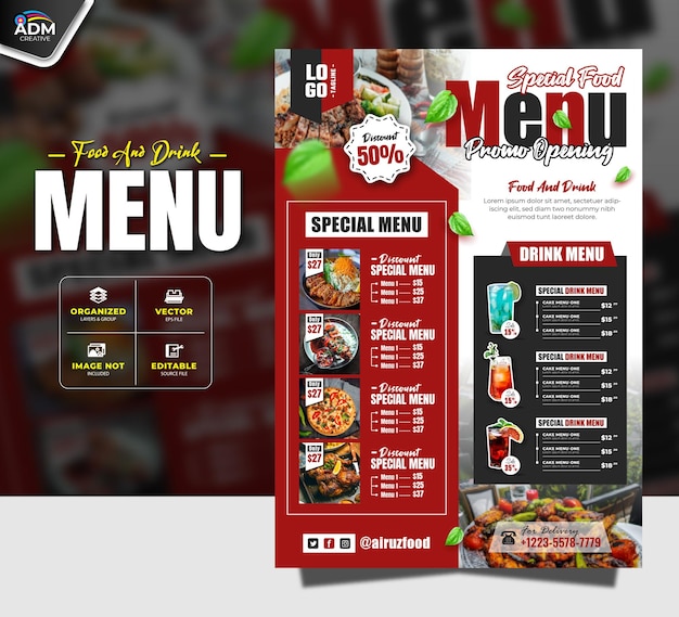 Food And Drink Menu Restaurant Design Template For Your Business