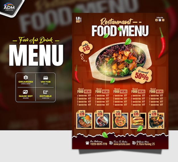 Vector food and drink menu restaurant design template