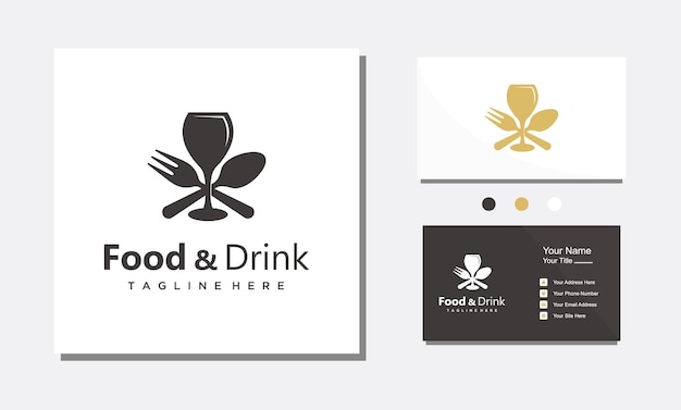 Food and drink wine glass and fork spoon minimalist logo design vector