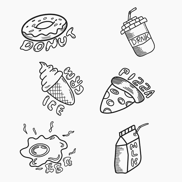 Food and drinks doodle art style