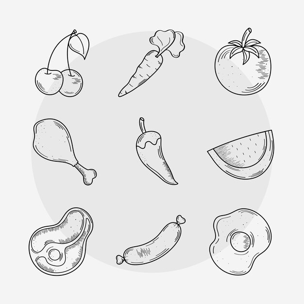 Vector food and eat icon group