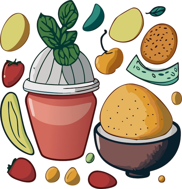 Food elements shapes and doodles trendy illustrations