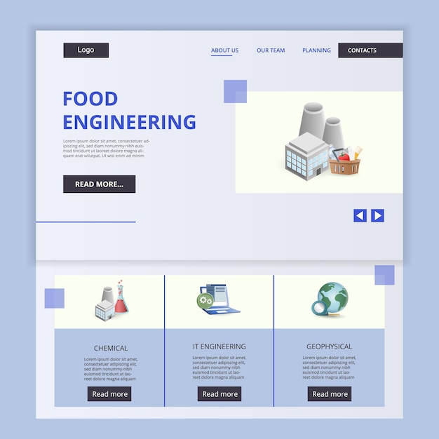 Vector food engineering flat landing page website template chemical