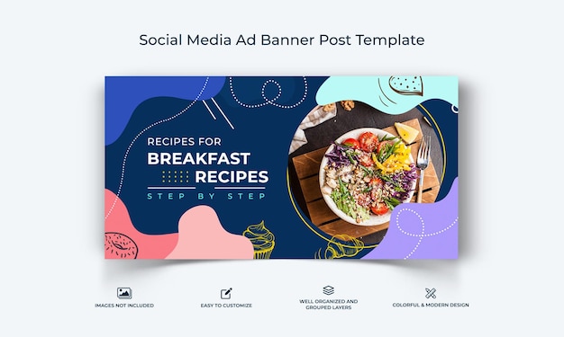 Vettore modello di banner di pubblicità alimentare su facebook