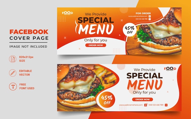 Food facebook cover design concept for social media banner template