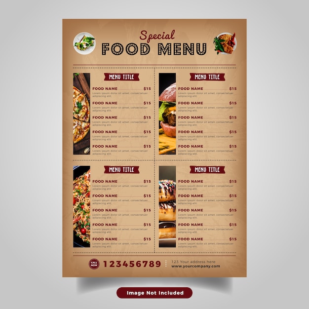 Vettore modello di menu volantino alimentare. menu fast food vintage per ristorante