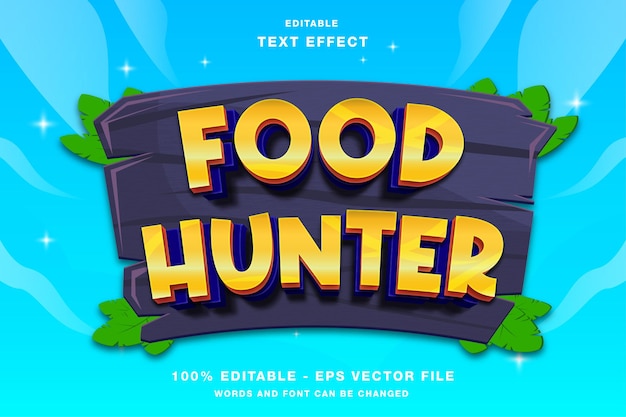 Food hunter 3d cartoon stile effetto testo modificabile