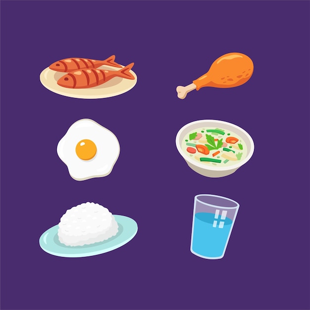 Вектор Плоская иллюстрация набора иконок еды