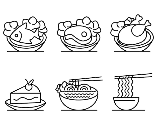 food icon set or food and beverage icons in outline style