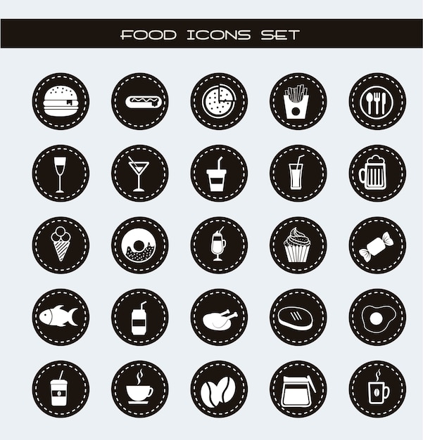 Icone di cibo sopra illustrazione vettoriale sfondo grigio