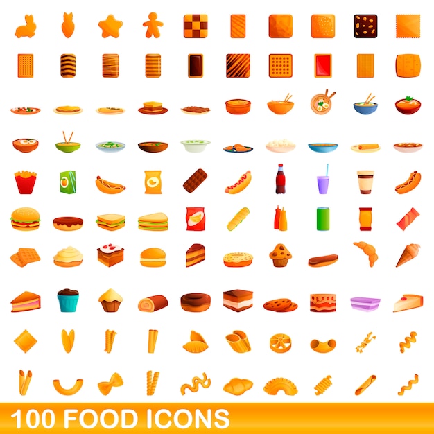 food icons set, cartoon style