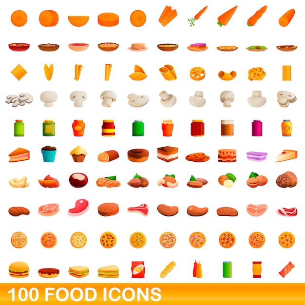 food icons set, cartoon style