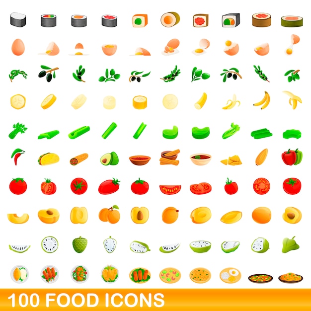 Food icons set, cartoon style