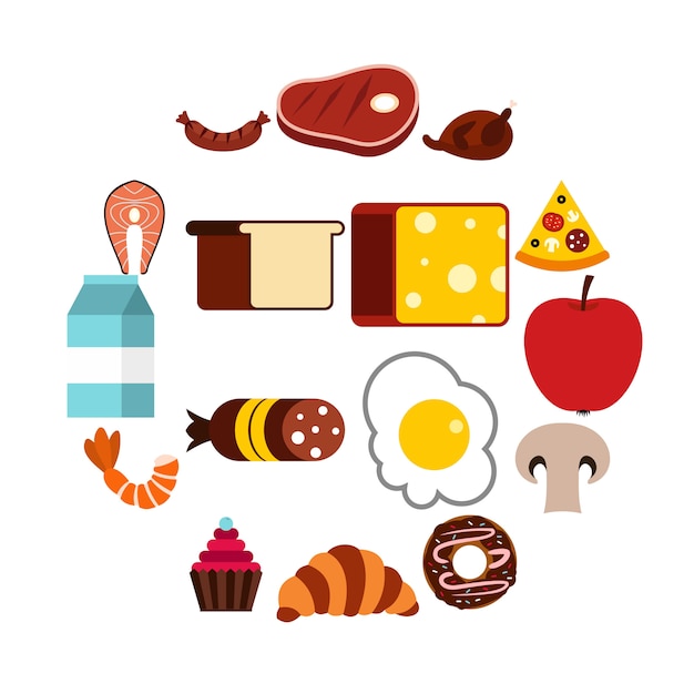 Food icons set, flat style