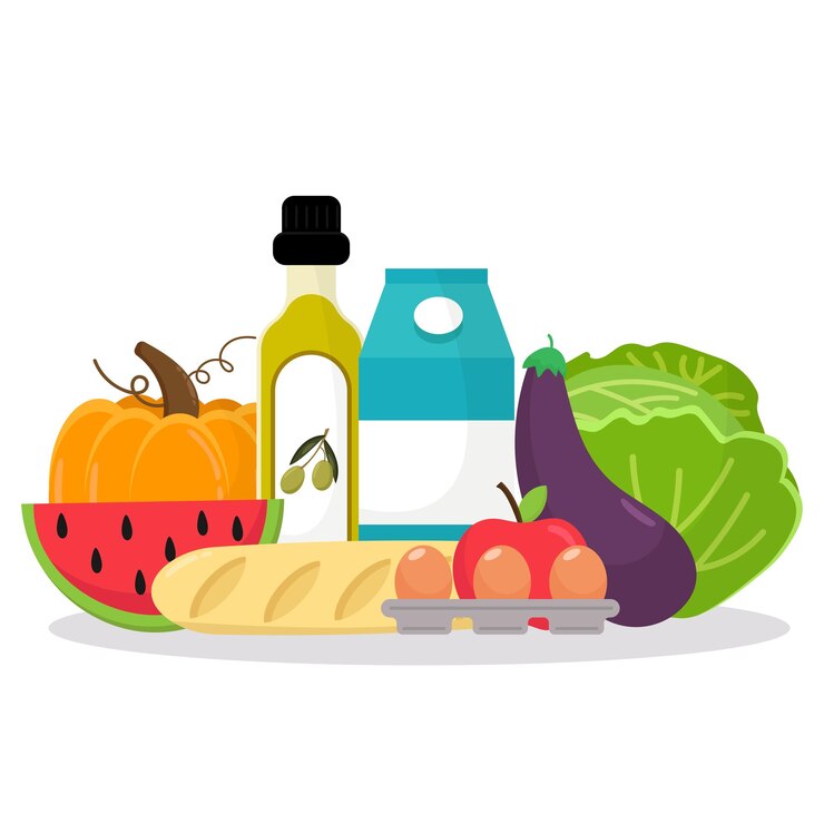 वेक्टर food illustration. farm fresh products, organic food . fresh health diet.