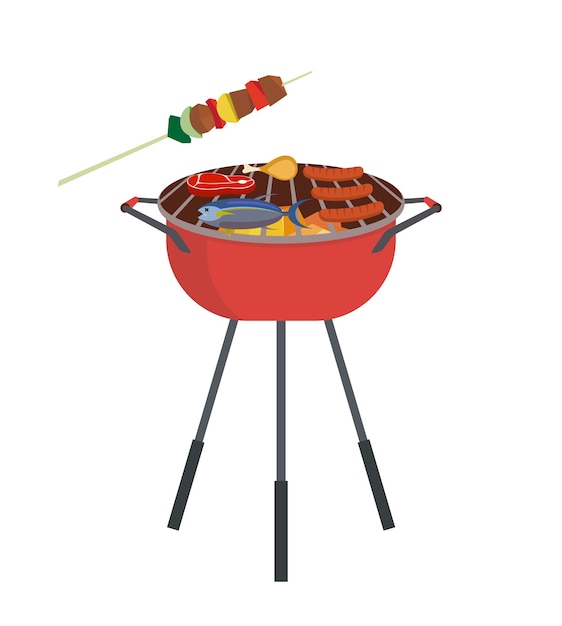 Cibo illustrazione griglia vettore barbecue barbecue cartone animato barbecue mobili pasto pesce carne arte