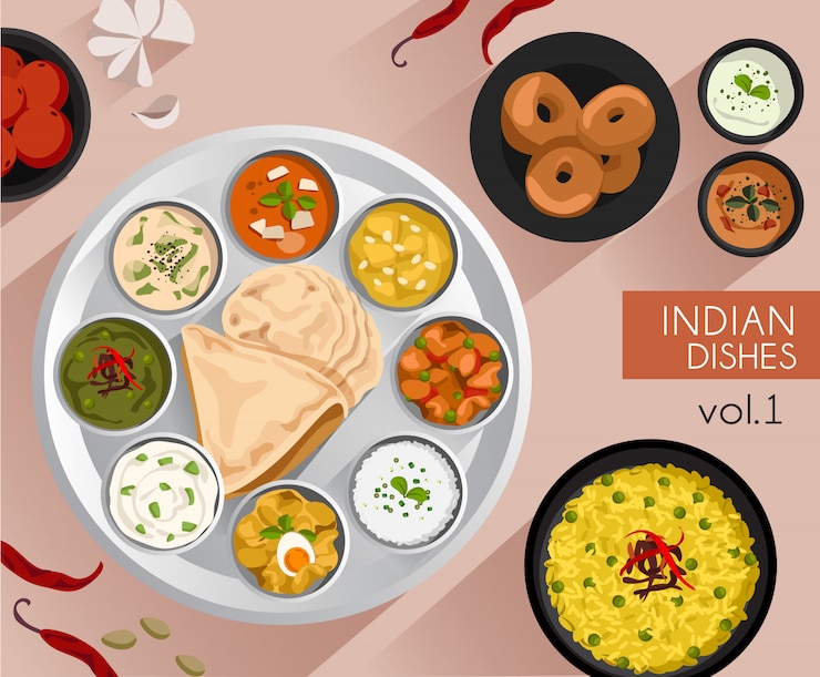 Vector food illustration : indian food set
