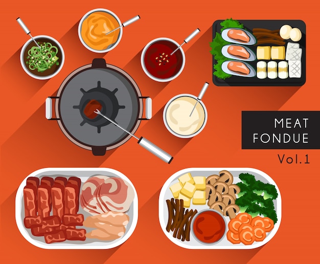 Food Illustration : Meat Fondue Set