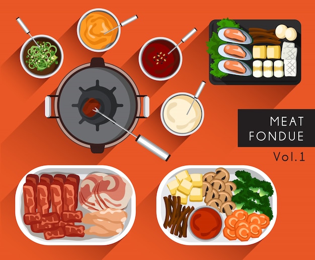 Vector food illustration : meat fondue set