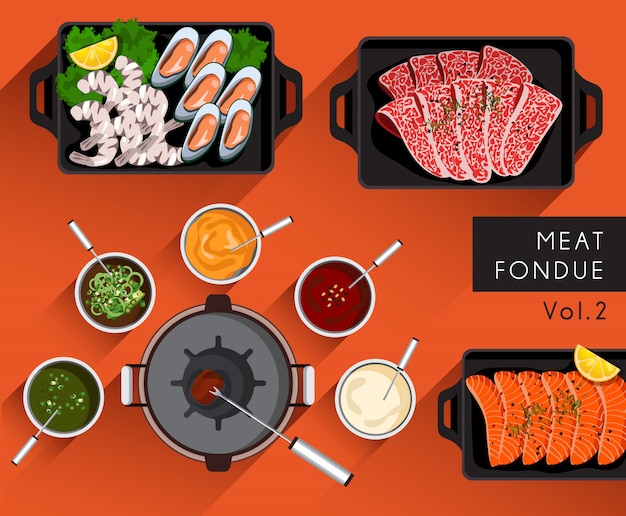 Food Illustration : Meat Fondue Set