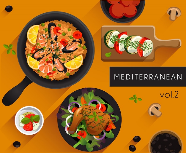 Вектор Иллюстрация еды: средиземноморская кухня