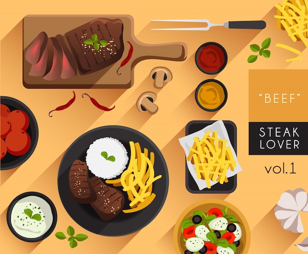 Vector food illustration : steak lover set