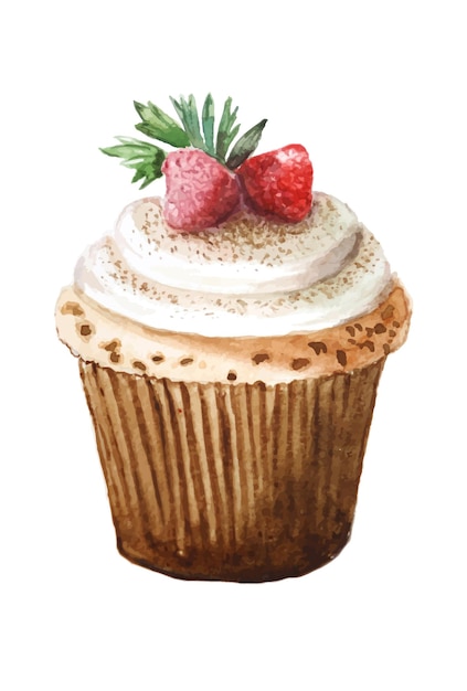 food illustration wedding cupcake decorated watercolor illustration on white