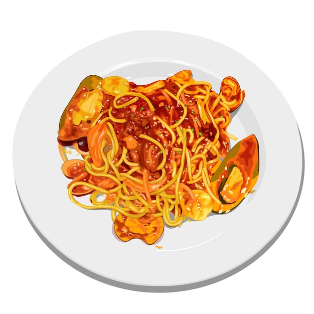 Vettore cibo illustrazioni italia cozze pasta ristorante spaghetti pomodoro spaghetti pomodori vect