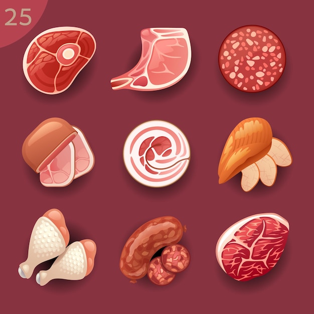 Vector food ingredientsvector icon set 25 meat