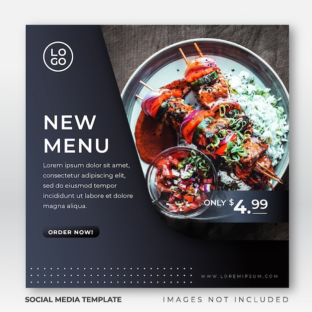 Вектор Еда instagram разместить шаблон социальных медиа для кулинарного меню ресторана