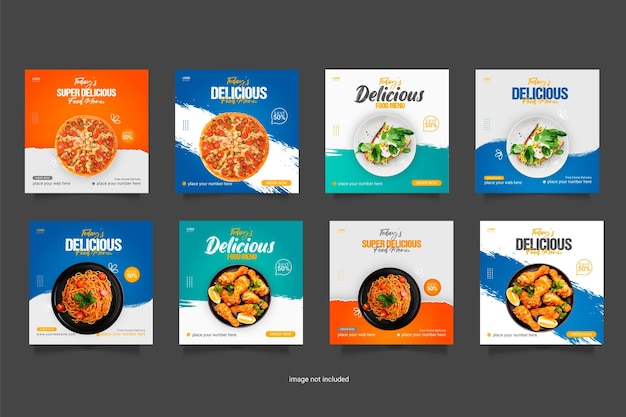 Vector food instagram social media post design collection