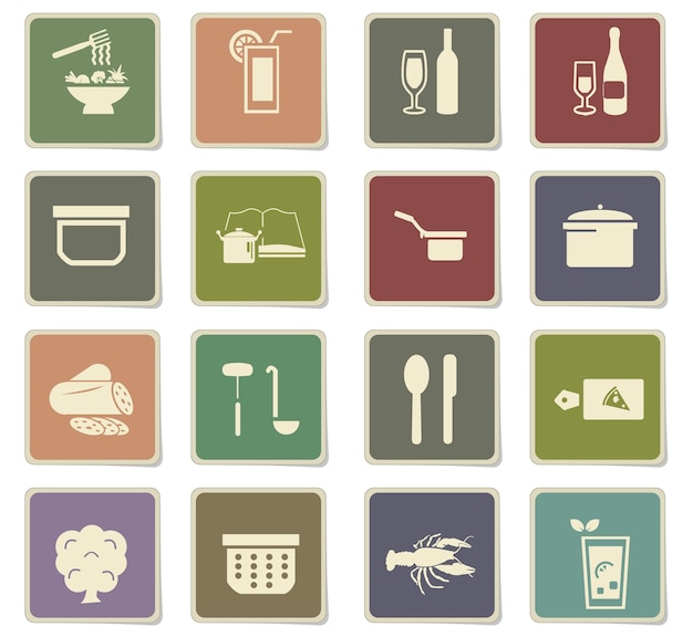 Vector food and kitchen vector icons on cardboard labels