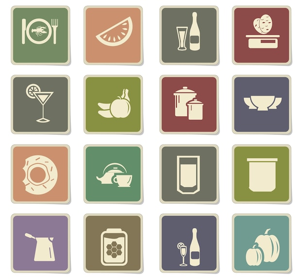 Food and kitchen vector icons on cardboard labels