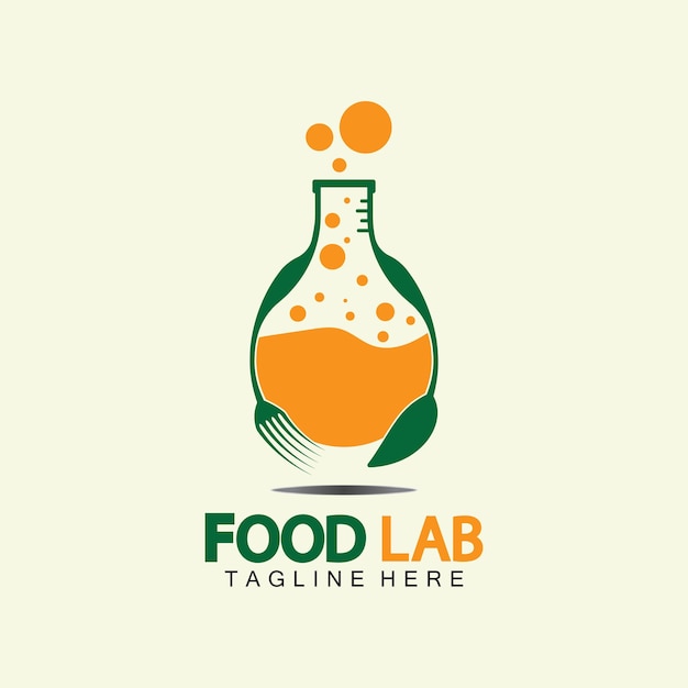 Modello di progettazione dell'illustrazione dell'icona di vettore del logo del laboratorio alimentare. logo del laboratorio. provetta da laboratorio con cucchiaio e forchetta.